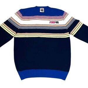 JONK 46 Men Crewneck Sweater Navy Multicolored stripe Size L Made in Italy NWOT